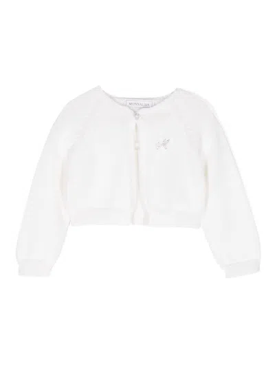 Monnalisa Babies' Crystal-logo Wool Cardigan In White