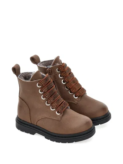 Monnalisa Kids' Crystal-embellished Boots In Brown