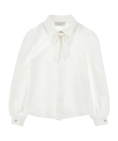 Monnalisa Crystal-embellished Bow-tie Blouse In White
