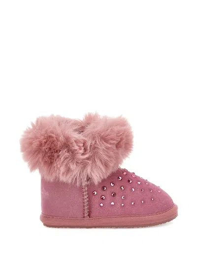 Monnalisa Babies' Crystal-embellished Faux-fur-trim Boots In Animal Print