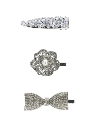 Monnalisa Crystal-embellished Hair Clips In Silver