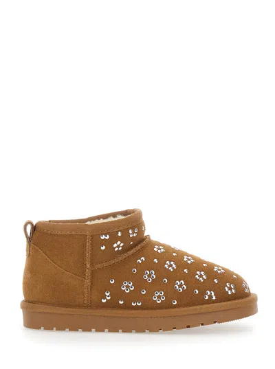 Monnalisa Crystal-embellished Suede Boot In Brown