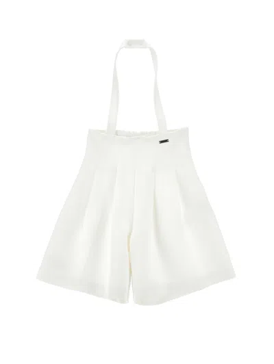 Monnalisa Kids'   Culotte Skirt With Suspenders In Panna