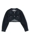 Monnalisa Curved-hem Cropped Denim Jacket In Blue