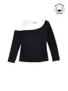 Monnalisa Cut-out Organic Cotton T-shirt In Black + Cream