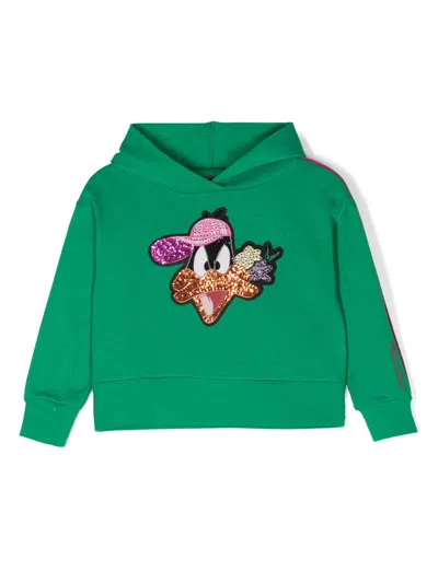 Monnalisa Kids' Daffy Duck-appliqué Hoodie In Green