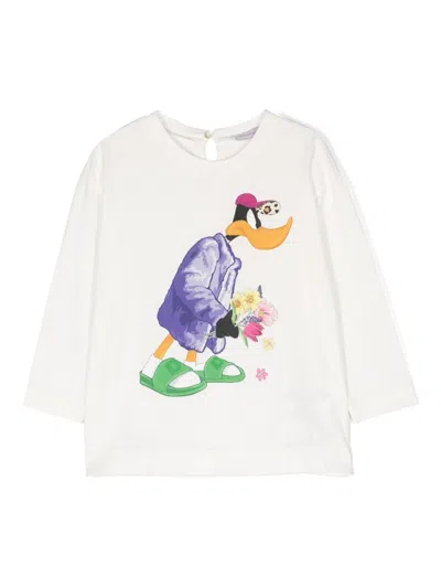 Monnalisa Kids' Tunika Mit Daffy-ducky-print In White