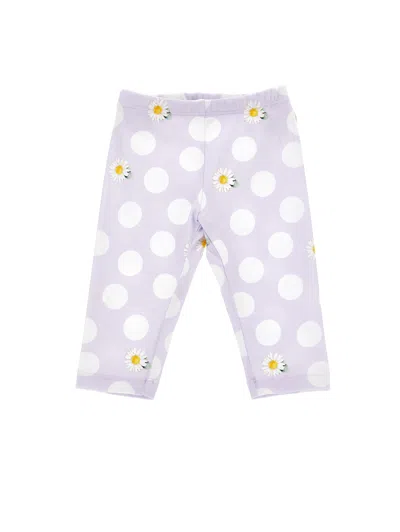 Monnalisa Kids'   Daisy And Polka Dot Jersey Leggings In Wisteria