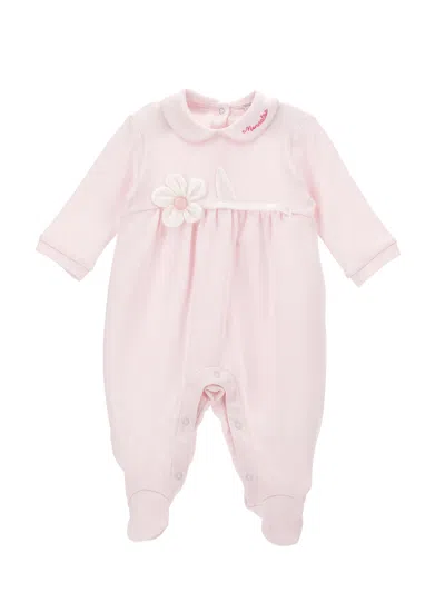 Monnalisa Kids'   Daisy Cotton Playsuit In Dusty Pink Rose
