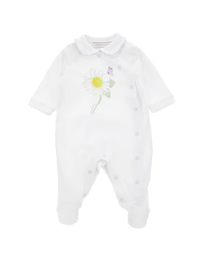 Monnalisa Kids'   Daisy Cotton Playsuit With Collar In White
