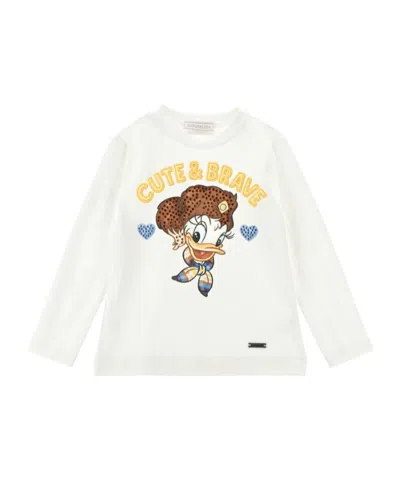 Monnalisa Kids' Daisy Duck Crystal-embellished T-shirt In White