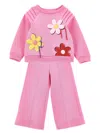 Monnalisa Daisy Fleece Set In Bright Peach Pink