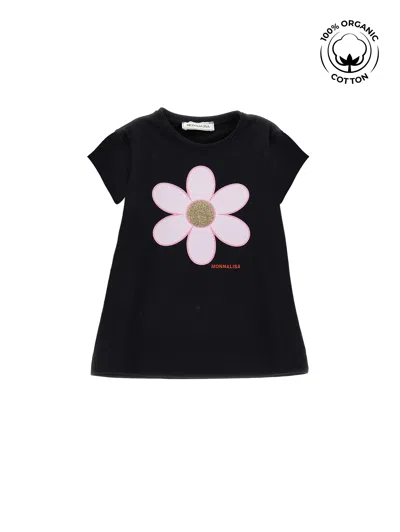 Monnalisa Kids'   Daisy Organic Cotton T-shirt In Black