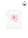 Monnalisa Daisy Organic Cotton T-shirt In Cream