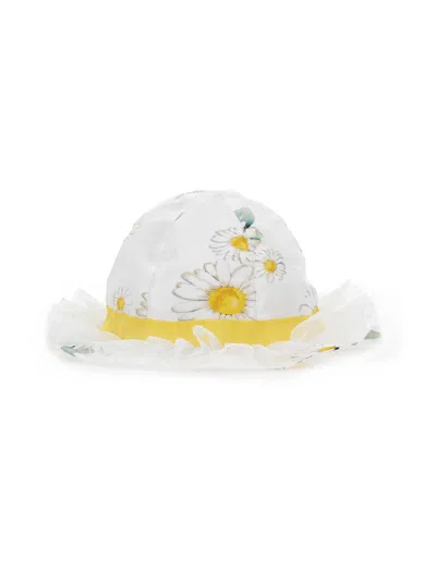 Monnalisa Kids'   Daisy Print Canvas Hat In White