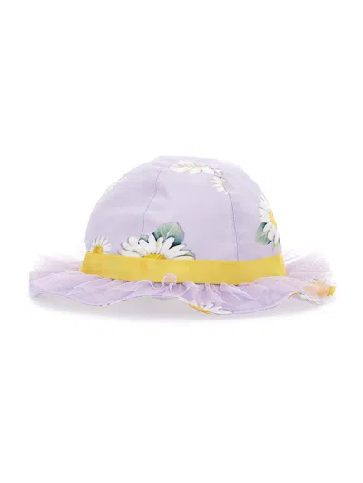 Monnalisa Kids'   Daisy Print Canvas Hat In Wisteria