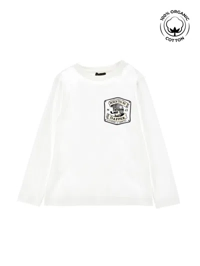 Monnalisa Kids'   Dapper Print Organic Cotton T-shirt In Cream