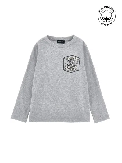Monnalisa Kids'   Dapper Print Organic Cotton T-shirt In Grey