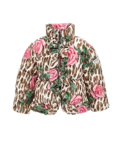Monnalisa Kids' Daunenjacke Mit Rosen Und Rüschen In Brown
