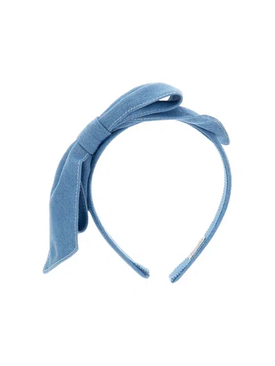 Monnalisa Kids'   Denim Bow Headband In Blue