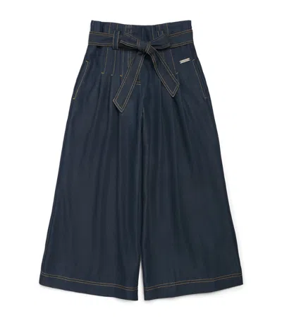 Monnalisa Kids'  Denim Bow-belt Trousers In Blue