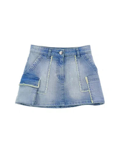 Monnalisa Kids'   Denim Cargo Mini Skirt In Stone Bleach