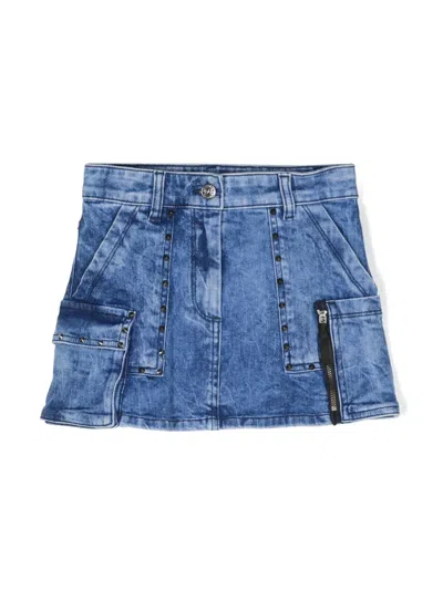 Monnalisa Kids' Denim Cargo Skirt In Blue