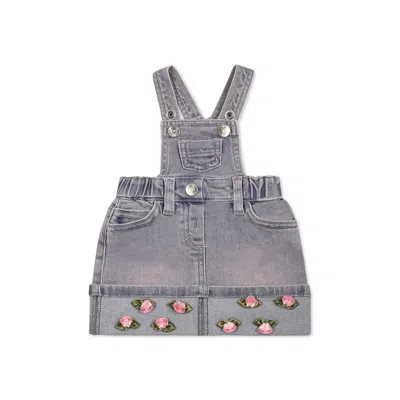 Monnalisa Denim Dungarees For Baby Girl With Roses