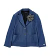 Monnalisa Denim Jacket With Flower Applique In Blue