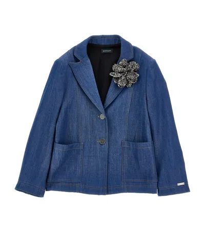 MONNALISA DENIM FLOWER-APPLIQUE JACKET