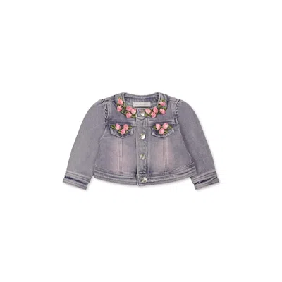 Monnalisa Denim Jacket For Baby Girl With Roses