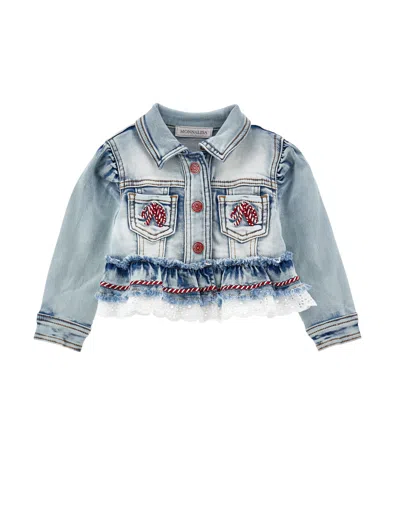 Monnalisa Babies' Jeansjacke Mit Stickerei Und Spitze In Blue