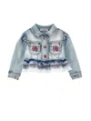 Monnalisa Denim Jacket With Frills In Stone Bleach