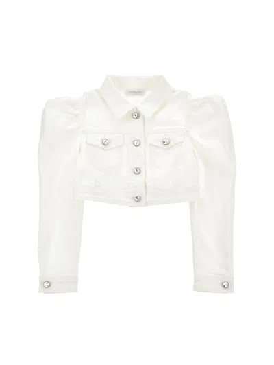 Monnalisa Kids'   Denim Jacket With Jewel Buttons In Cream