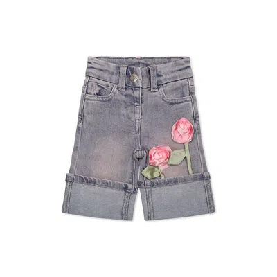 Monnalisa Denim Jeans For Baby Girl With Roses