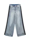 Monnalisa Denim Jeans With Side Bands In Stone Bleach