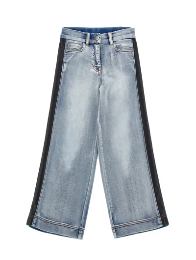 Monnalisa Kids'   Denim Jeans With Side Bands In Stone Bleach