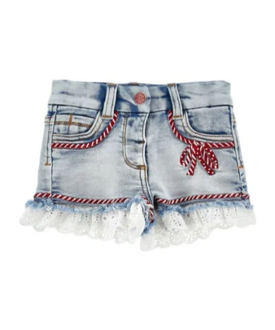 Monnalisa Denim Shorts With Embroidery And Lace In Gray