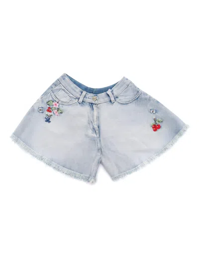 Monnalisa Kids' Denim Shorts With Rhinestones In Gray