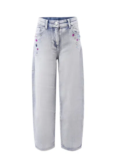 Monnalisa Kids' Denim Skirt For Girl With Stitch In Blue