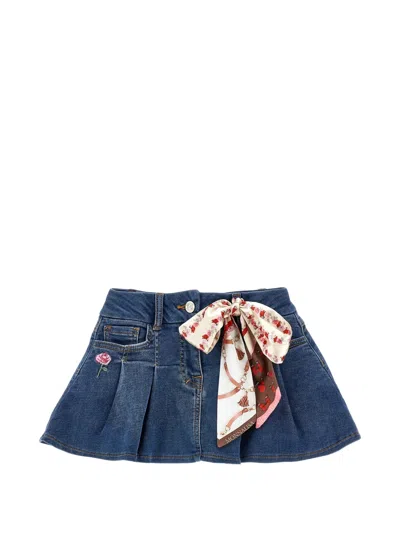 Monnalisa Denim Skirt For Girls In Denim Blue