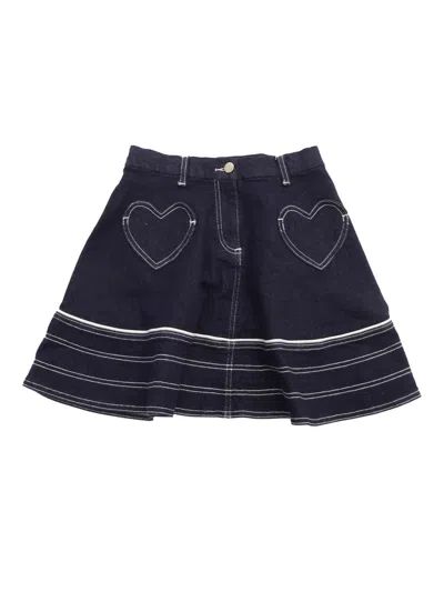MONNALISA DENIM SKIRT WITH HEART POCKETS