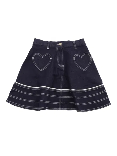 MONNALISA DENIM SKIRT WITH HEART POCKETS