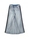 Monnalisa Denim Skirt With Side Bands In Stone Bleach