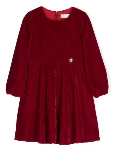Monnalisa Kids' Detachable-collar Velvet Dress In Red