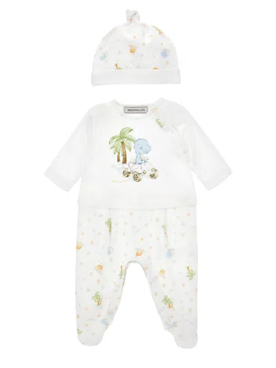 Monnalisa Dinosaur-graphic Babygrow Set In Neutral
