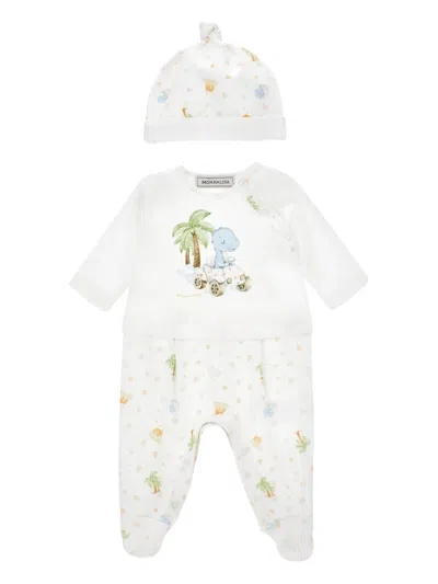 Monnalisa Dinosaur-graphic Babygrow Set In Neutral