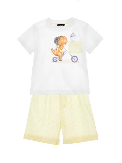 Monnalisa Kids'   Dinosaurs T-shirt And Shorts Set In Blue
