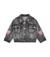 Monnalisa Embroidered Denim Jacket In Grey