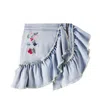 Monnalisa Distressed Patch-appliqué Ruffled Denim Skirt In Blue